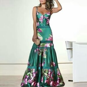 Summer Dress Long size M : bust 94 cm ; waist 76 cm ; length 146 cm new !!!